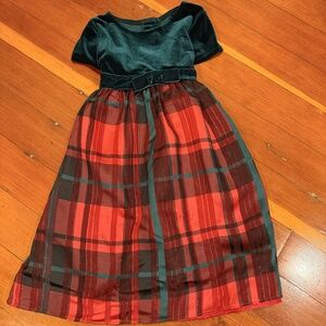 Good Lad Girls Holiday Dress Green Velvet Top & Red Plaid Bottom Size 6